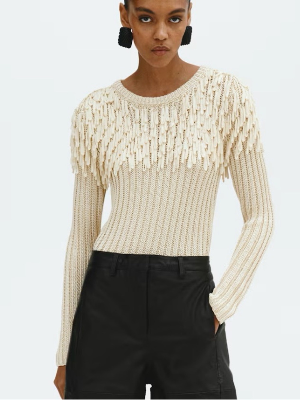 H&M STUDIO COLLECTION SPRING 2026
NWT LIGHT BEIGE FRINGE-DETAIL RIB-KNIT TOP